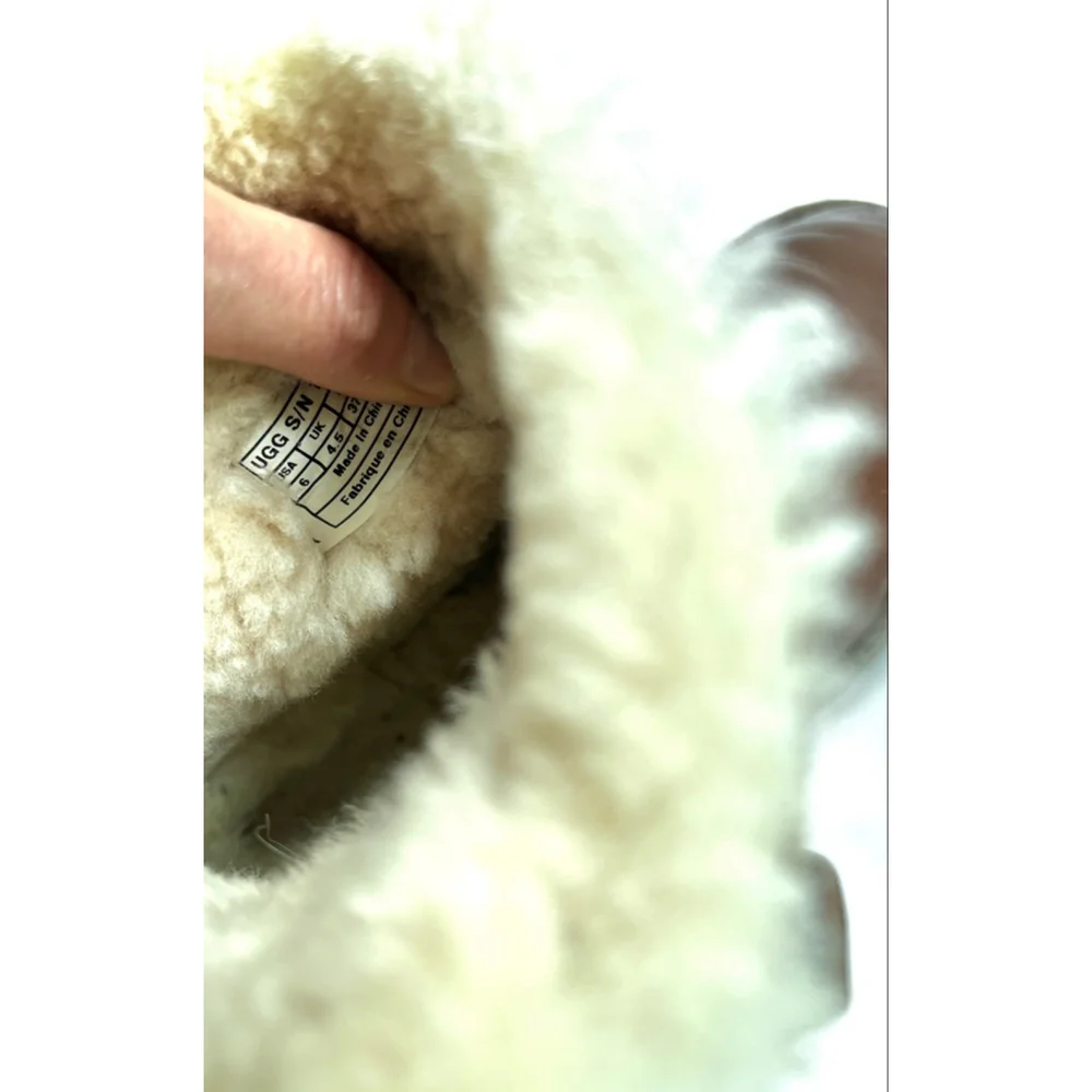 UGG Womans Brown Beige Leather Ankle Boots & Booties Size 6 Shearling - Picture 7 of 7